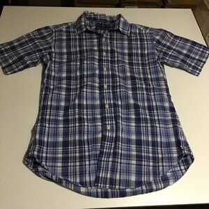Ralph Lauren Mens Large Classic Fit Short Sleeve Button Shirt Blue Plaid
